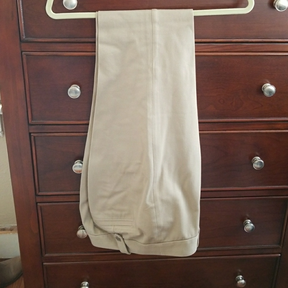 Khaki crop straight leg slacks